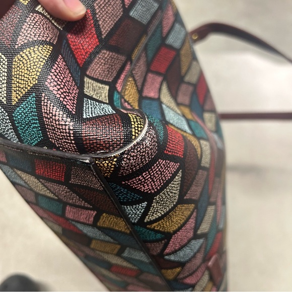 Fossil Women's Rachel Large Tote Bag Multicolor Chevron Zipper Top - Picture 6 of 14